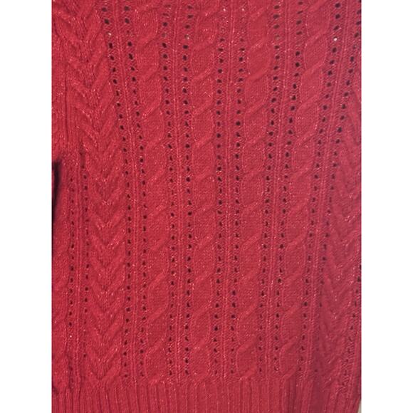 American Eagle Womens XS Retro Red Cropped Button Up Cable Knit Cardigan Sweater - Picture 3 of 7